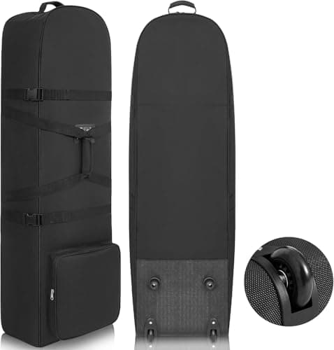PERFBAGS Golf Travel Bags with Wheels, 1200D Heavy Duty Oxford Wear-Resistant with Extra Storage Bag, Lightweight & Portable Golf Club Travel Cover for Airlines Easy Storage,Black:Handle