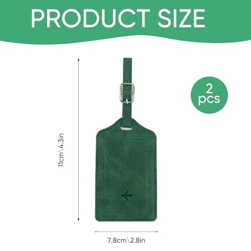 2 Pcs Deep Green Leather Luggage Tags, Cruise Suitcase Name Holders — view 2