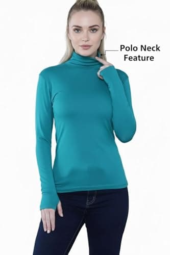 STAR FASHION Women’s Long Sleeve Polo Neck Top with Thumb Hole Ladies Roll Neck Stretch Gym Yoga Running Base Layer Soft Viscose High Neck Pullover Coral-12-14 — view 4