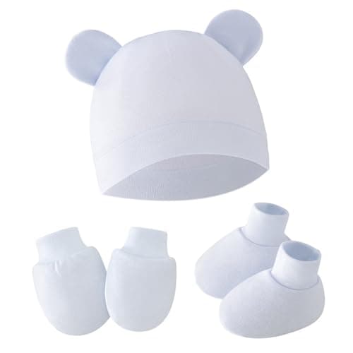 pumpumlia 3pcs/set Cotton Newborn with Scratch Mittens and Foot Infant Warm Headwear Baby Gloves with Socks