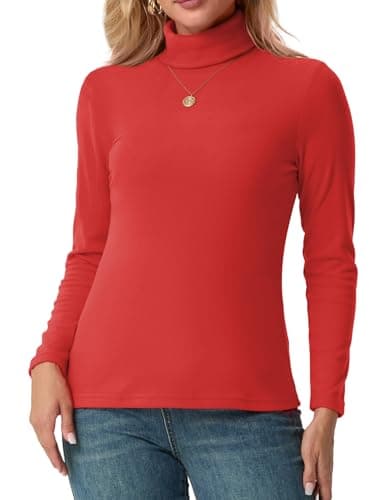 IWOLLENCE Turtleneck Women Thermal Tops Polo Neck Jumpers (Red, M) — view 4