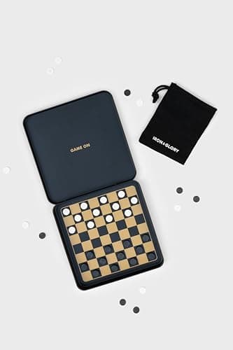 Iron & Glory Magnetic Travel Checkers Set in Durable Tin Case | Compact & Portable Board Game with Secure Magnetic Pieces | Perfect for On-the-Go Fun & Strategy | Includes Fabric Carry Pouch — view 3