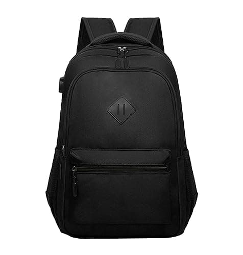 Unisex School Backpack Bookbag Adults And Teens Schoolbag With USB Port For High School College Work Travel Womens Backpack (Black, One Size)
