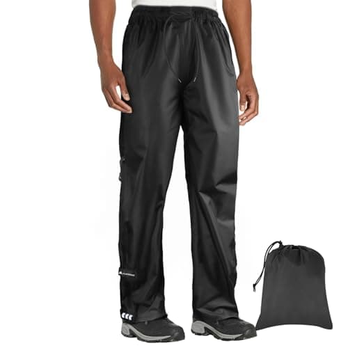 Flintronic Men's Black-velcro Size L Waterproof Windproof Breathable Polyester Rain Pants with Zip Pockets for Hiking, Cycling, and Other Outdoor Activities