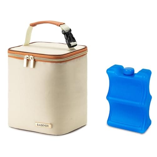 BABEYER Breastmilk Cooler Bag with Ice Pack Included, Baby Bottle Cooler Bag for 4 Large Baby Bottles (up to 270ml), Cream