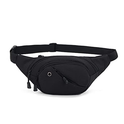 Bum Bag Waist Fanny Pack - Long Keeper Large Fashion Bumbag for Women Men, 4 Pockets Adjustable Waist Bag for Running Hiking Dog Walking Outdoor Black (Solid)