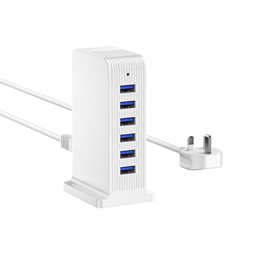 LEENFAER USB Charging Station for Multiple Devices, 25W USB Charger Block,6 Ports Charging Hub,Multi Charger(White)