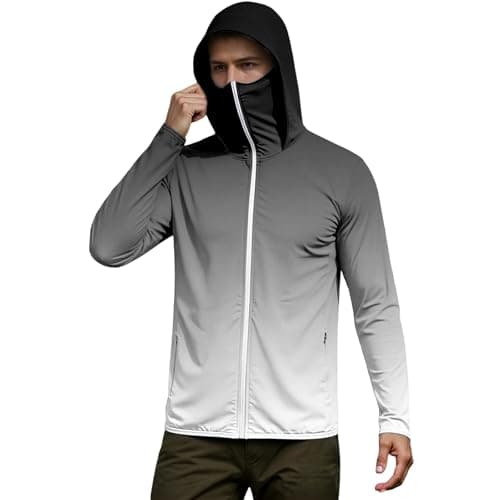 Duohropke Hooded Jacket Men's Sun Protection Sports Jacket Full Zip Windbreaker Running Coat with Thumb Holes UV Shirt Long Sleeve Rash Guard with Mask Travel Hoodie Sun Protection Shirt Training