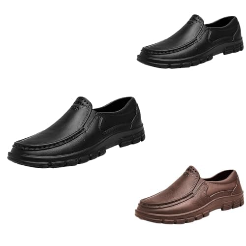 Dress Loafers Shoes for Men Moccasins Leather Shoes Without Laces Slip On Loafer Moccasins Flat Sole Low Shoe Non-Slip Casual Sneakers Comfortable Driving Shoe Lightweight Business Sneakers Black — view 4