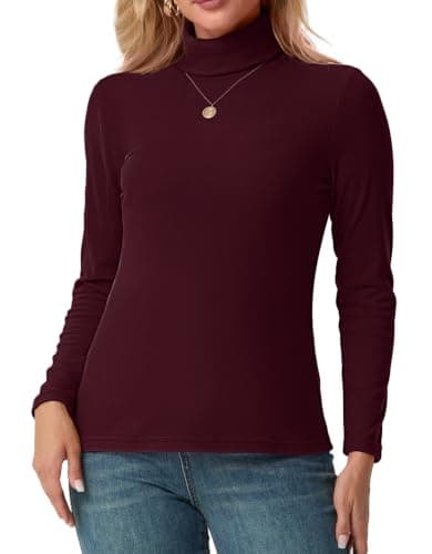 IWOLLENCE Turtleneck Women Thermal Tops Polo Neck Jumpers (Burgundy, XS) — view 4