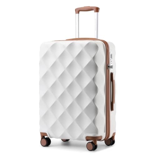 British Traveller 24" Medium Suitcase with 4 Wheels Lightweight ABS+PC Hard Shell Suitcase Hold Check in Luggage Built-in TSA Lock(Cream, 64cm)