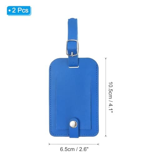 PATIKIL 2 Pack Luggage Bag Tags, PU Leather Suitcase Name Tags with Snap Travel Label Luggage Identifier Privacy Protection Travel Accessories, Blue — view 2