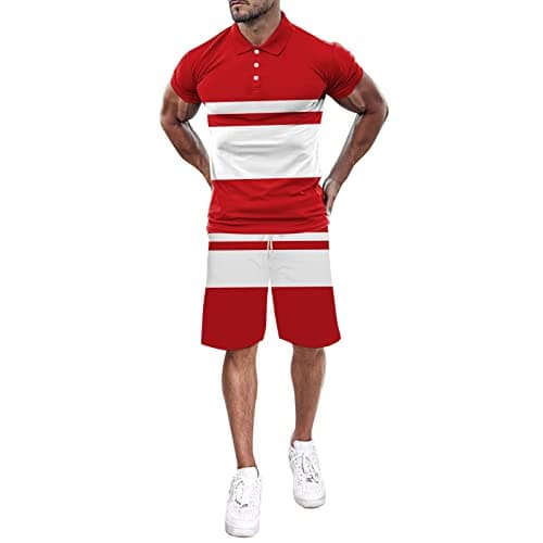 Mens Casual Sets 2 Piece Outfits Summer 2 Piece Outfits Fashion Casual Short Sleeve Polo Tracksuit Set for Men Sweat Outfit Sets Loungewear for Travel