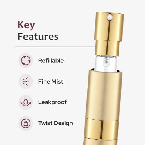 Toureal Travel Perfume Atomiser Refillable, 8ml Atomiser Spray Bottle,Gold — view 5