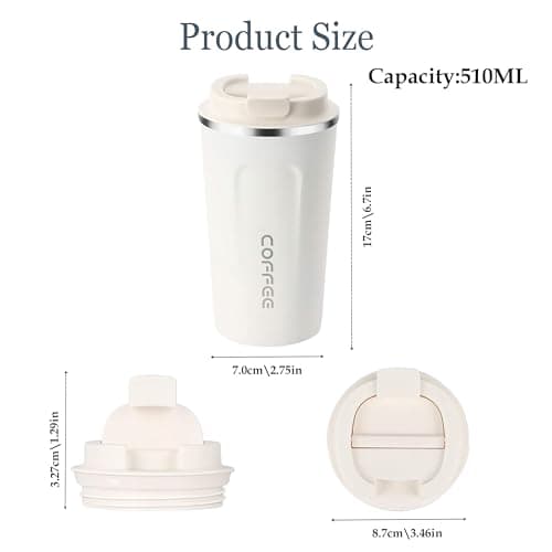 Shunshi Travel Mugs, Insulated Coffee Cup with Leakproof Lid - Reusable Coffee Cups Travel - Car Coffee Cup,Insulated Travel Mug - Keeps Your Drinks Hot or Cold(White/510ML) — view 2