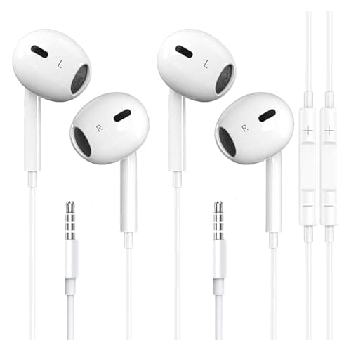 DAIKAJIE 2 Pack Wired Earbuds 3.5mm,Ultra Clear Calls & No Noise Headphones Earbuds Wired, in-Ear Earphones with Mic Compatible with iPhone/iPad/Android/Laptop/PC (White)