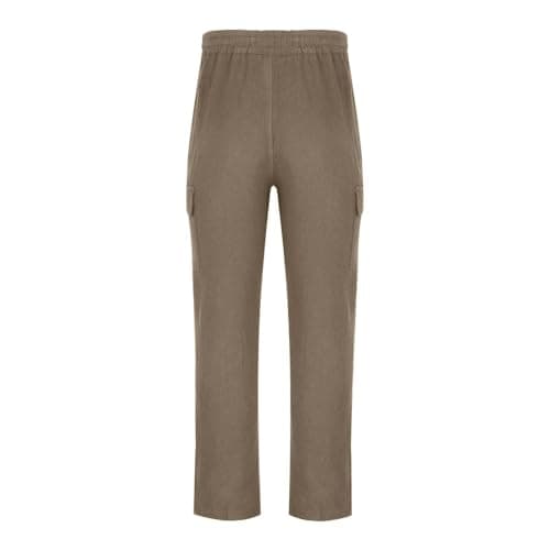 Men's Linen Trousers UK Cargo Combat Pants Casual Jogger Elastic Waist Drawstring Outdoor Trousers Loose Fit Plain Sweatpants Cotton Linen Pants with Multi Pockets Full Length Bottoms — view 3