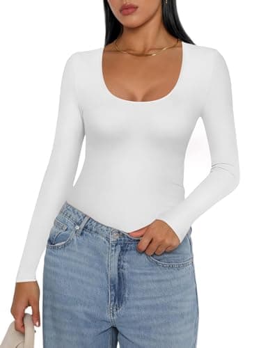 Ekouaer Womens Long Sleeve Tops 1&3 Pack Basic Scoop Neck Thermal T Shirt, 1pcs White, M
