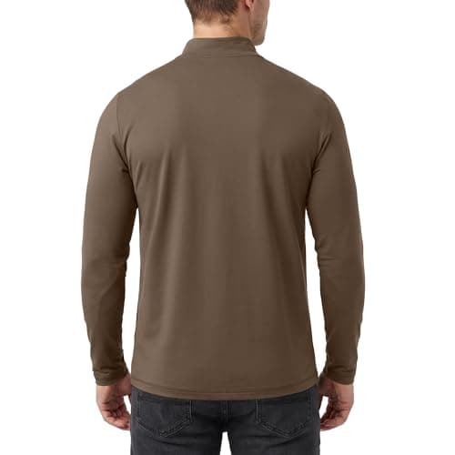 Zengjo Mock Neck Thermal Baselayer Top for Men - Long Sleeve Base Layer Shirt (Light Brown, L) — view 2
