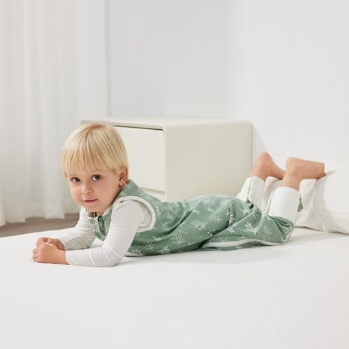 Duomiaomiao Sleeping Bag with Legs, 100% Cotton 0.5 Tog Summer Baby Sleep Bag Toddler Sleeping Sack with Feet for 2-3 Years Boys Girls, Green — view 3