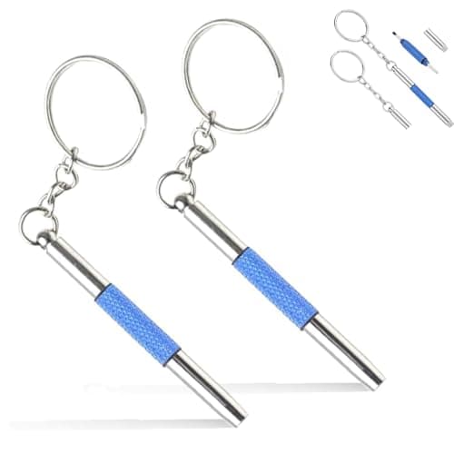BOBOZHONG 2 Pack Mini Glasses Screws Repair Kit – 3-in-1 Eyeglass Screwdriver Set with Keychain, Multifunction Tightening Tool for Sunglasses, Watches, Jewelry & Electronics (Blue)