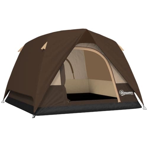 Outsunny 3-4 Person Camping Tent Easy Set Up Dome Tent Brown
