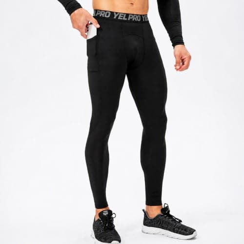 Mens Thermal Compression Leggings with Pockets, Fleece Lined Base Layer — view 2