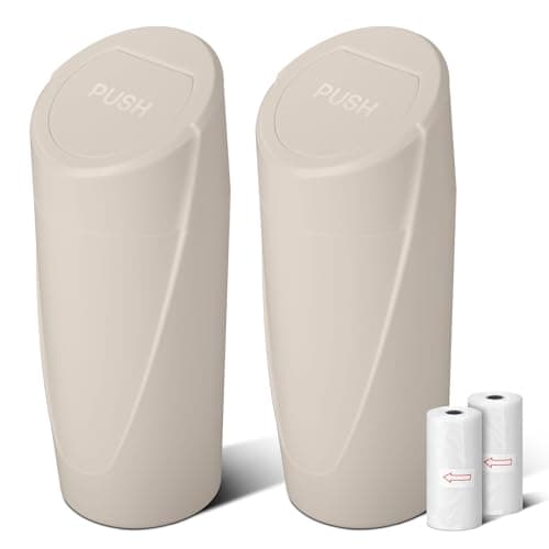 Car Trash Can Bin with Lid - 2 Packs Car Garbage Can Cup Holder-Light Beige Mini Leakproof Vehicle Garbage Bin with 40pcs Trash Bags-Automotive Organizers and Storage for Front Back Seat Accessories