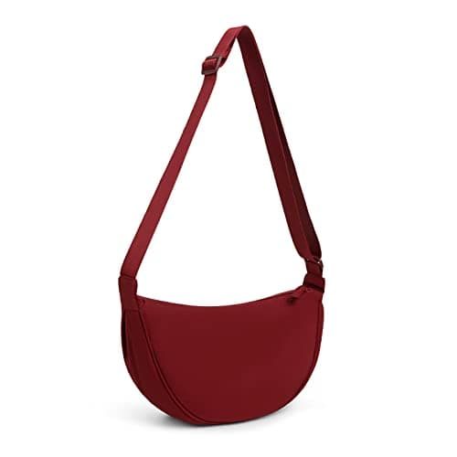 DKIIL NOIYB Crescent Bag for Women Men, Nylon Crescent Bags Hobos Crossbody Bag Portable Crescent Purse with Adjustable Strap Solid Color Chest Bag Shoulder Bag Fanny Packs, A07-wine Red, 31cm