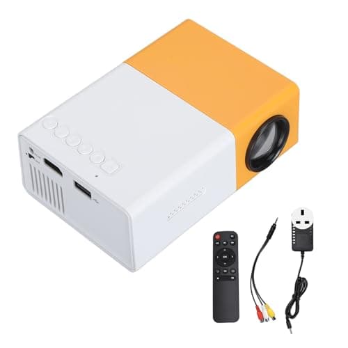 Generic Mini 1080P Full HD LED Projector, Portable Yellow White Home Theater Projector Eye Caring Soft Light HIFI Speaker Multi Port 100-240V for Kids Indoor Outdoor Camping Use (GB Plug)
