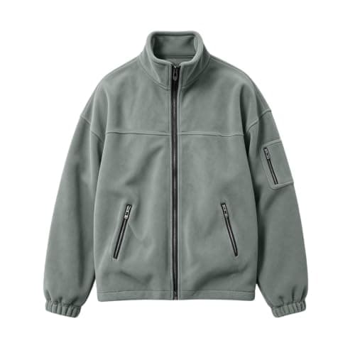 Fleece Jacket Mens Oversized Stand Collar Multi Pocket Solid Full Zip Coat — view 2