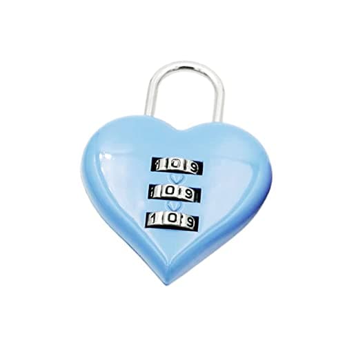 Altsuceser Mini Code Lock, Mini Heart Password Lock Small Metal Heart Shaped Padlock 3-Digit Code Combination Padlock for Travel Bags Suitcase Lockers Backpacks Jewelry Boxes Light Blue
