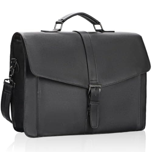 ESTARER Men's Leather Briefcase 17.3 Inch Laptop Computer Bag for Office/Business/Travel, Large Satchel Professional Leather Messenger Shoulder Bag, Black