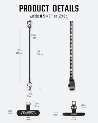 KeyUnity KC05 Cell Phone Lanyard, Anti Theft Phone Strap with Multi-Tool Carabiner, Keychain Lanyard Stretchy Tether (Black) — view 3