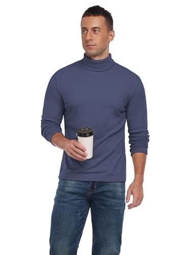 QIXING Men's Thermal Turtleneck Top, Long Sleeve Roll Neck, Navy Blue, XL — view 5