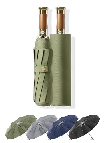 Rain Cats Folding Travel Windproof For Rain, 10 Ribs Automatic Compact for Backpack, Collapsible Umbrella for Men Women (Olive, 114cm) — view 2