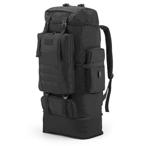 Nayubo 100L Hiking Backpack Tactical Military Molle Rucksack with USB Charging Port - Large Capacity Men Women Camping Gear for Backpacking, Trekking, Climbing, Outdoor Travel (Black)