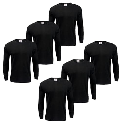Gaffer 6 Pack Mens Thermal Top Set Long Sleeve T-Shirts Warm Baselayer Inner Underwear Vest Winter Ski Wear for Outdoor Work, Travel, and Cold Weather Black 6 Pack Long Sleeve Top L