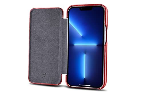 FUTLEX Leather Folio Case Compatible with iPhone 13 Pro - Vintage Style Genuine Leather Flip Folio Design Cover - Built-in Magnetic Closure - Red — view 2