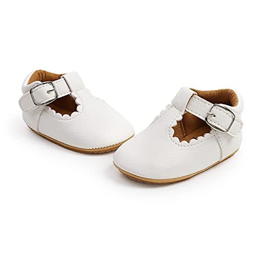 Baby Girls First Walking Shoes Mary Jane PU Leather Anti-Slip Princess Shoes Infant Baby Shoes 12-18 Months,D White — view 3