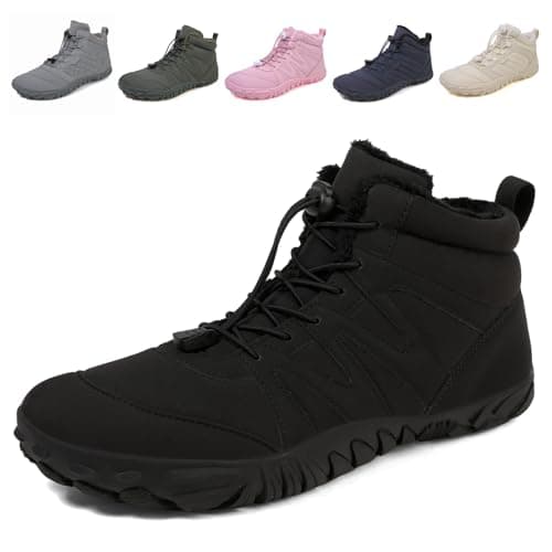 Fadezar Barefoot Boots Men Women Waterproof Snow Walking Boot Warm Fur Lining Barefoot Shoes Anti-slip Hiking Shoes 1699 Black UK 6 (CN 40)