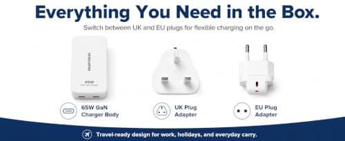 SMARTGEAR 65W USB C Charger, Ultra Thin GaN Dual Port Travel Charger with UK EU US Plug, Fast Charging Adapter for MacBook Pro Air, iPhone 17 16 15, iPad Pro, Samsung Galaxy — view 5