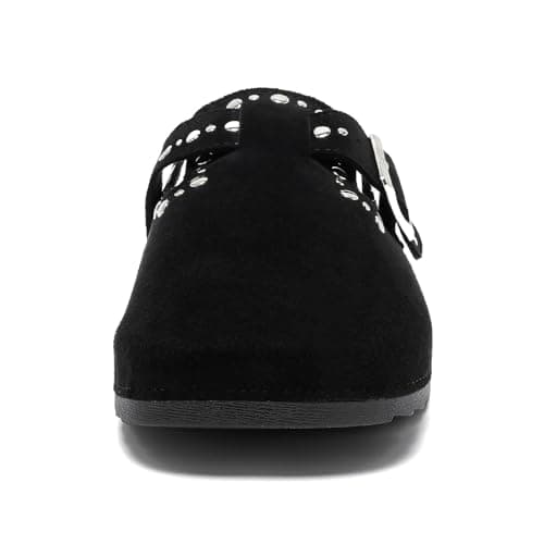 YorFotMae Suede Clogs Men Women, Cork Footbed Sandals with Buckle, Black — view 4