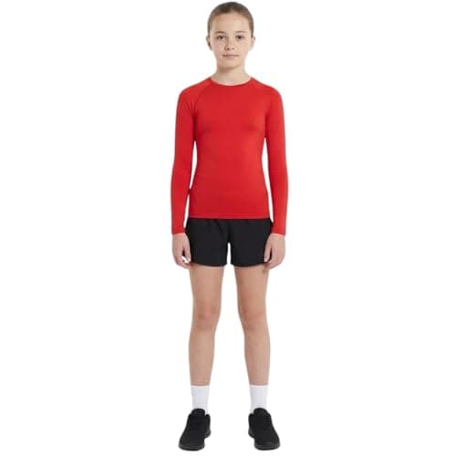 AA Sportswear Girls Long Sleeve Thermal Base Layer – Kids Compression Sports Top for School PE, Football, Running, MMA & Winter Outdoor Activities (UK, Age, 15 Years, 16 Years, Regular, Red)