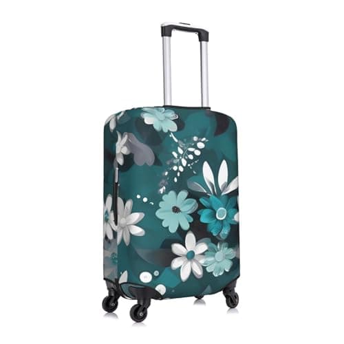 NBSKSDLK Travel Luggage Cover Teal Grey and White Floral Suitcase Protector Anti-Scratch Washable Baggage Covers Elastic Suitcase Cover Tsa Approved Baggage Protector Fit 18-32 Inch Luggage, Black — view 3