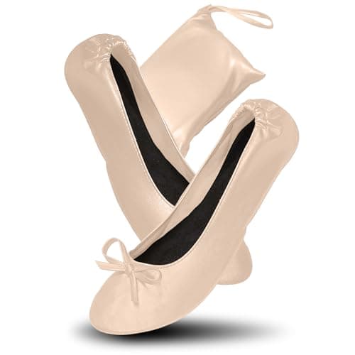 After Party Shoes with Foldable Bag Roll Up Shoes for Women 5/6 UK, Nude