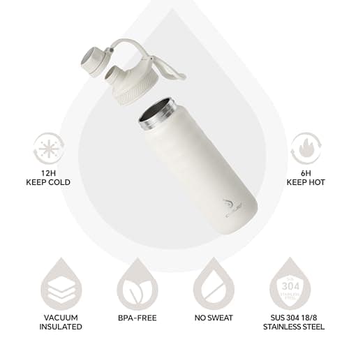 IDEUS Vacuum Insulated Water Bottle 710ml/24oz, Leak-Proof Stainless Steel Water Bottle, Double Wall Flask, Metal Sports Canteen with 2 Lids — view 2