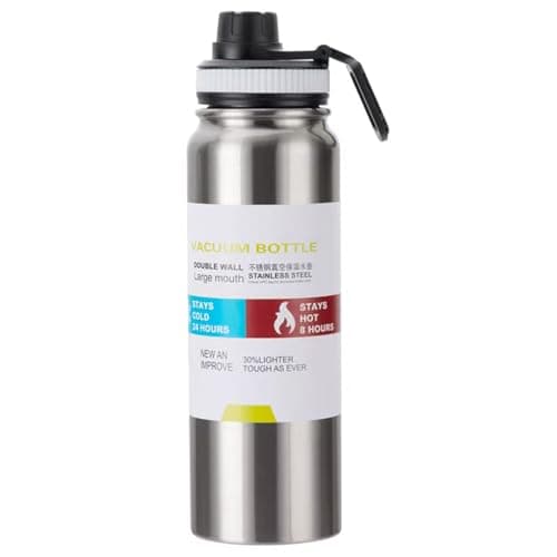800ml Insulated Water Bottles with Wide Mouth,Stainless Steel Metal Bottle with Leak Proof Lids - Great for Work, Travel/Men, Women-Silver