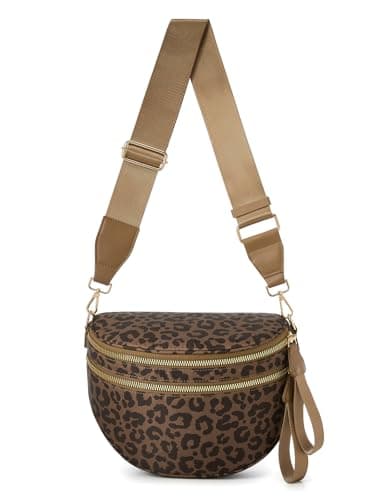Pure Colour Crossbody Bag Bum Bag for Women,Spacious Purse Fanny Packs Belt Bag,Oversized Bum Bag, Brown Coffee Leopard Print Bum Bag, 11.0 Inches X 8.6 Inches X 4.5 Inches, Casual