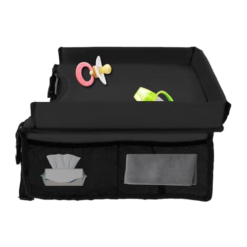 1Pcs Travel Tray for Kids in Car, Toddler Car Seat Lap Tray Table for Long Journeys, Foldable Kid Play Tray with Adjustable Shoulder Strap and Pocket, Roadtrip Essentials for Outdoor Travel (Black)